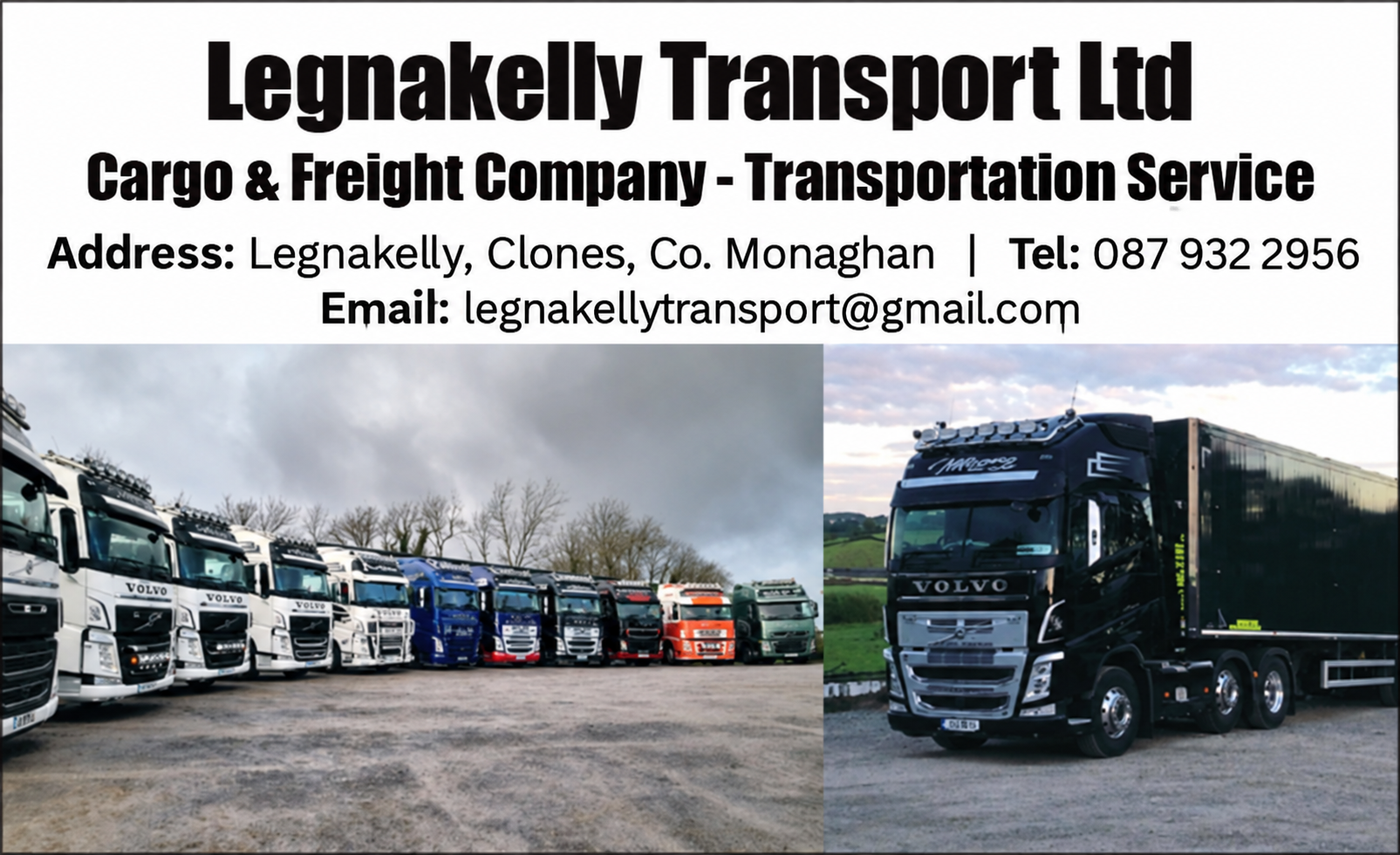Legnakelly Transport Ltd — supplied sponsor advertisement artwork