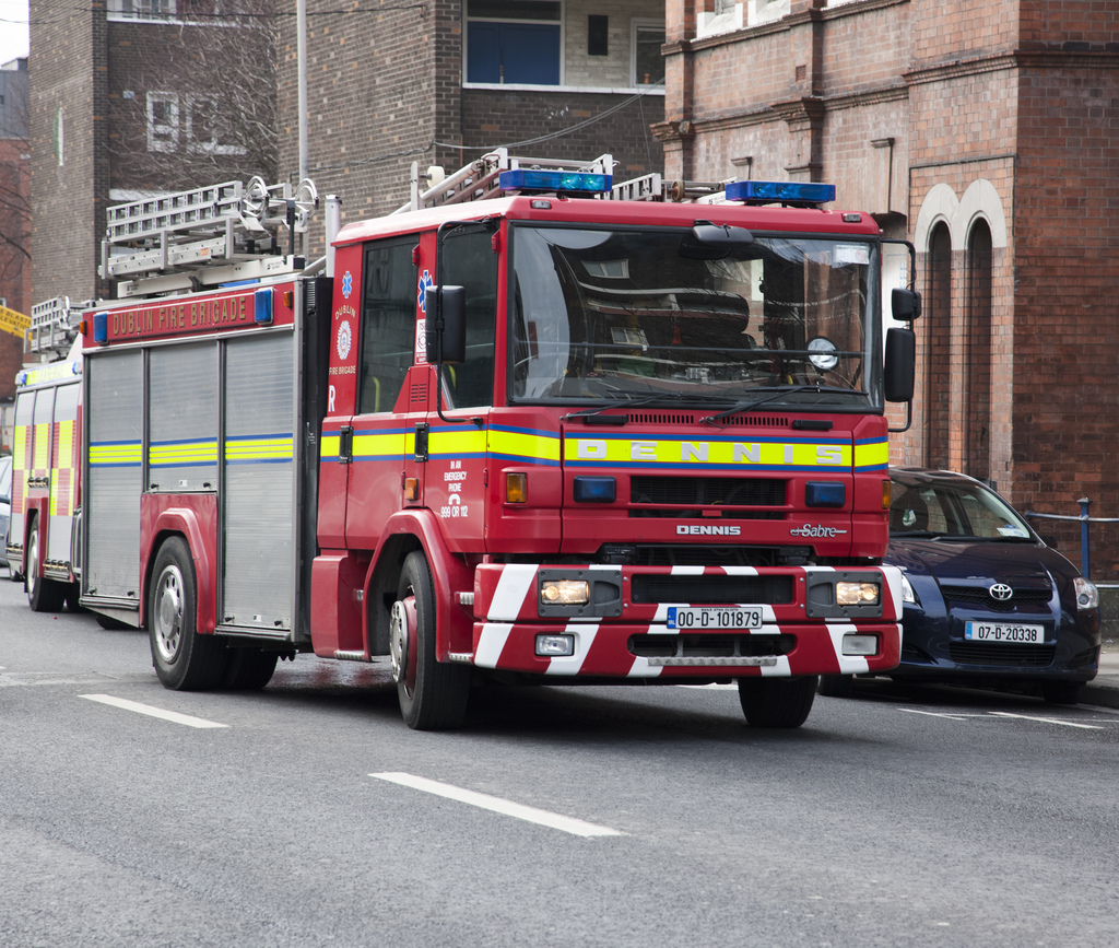 Dublin Fire Brigade fire engine on a Dublin street.